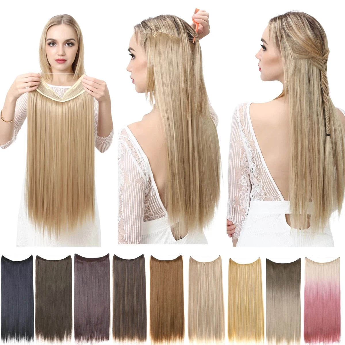 MONA PREMIUM QUALITY No Clip Hair Extension Ombre high quality synthetics  Long Short Straight Hairpiece Blonde For Women - MONA HAIR 