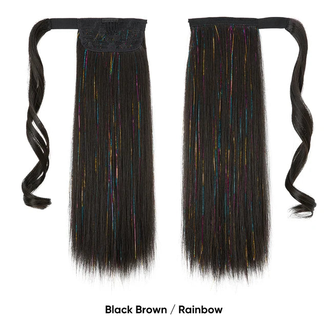 Synthetic Straight Clip in Ponytail Hair Tinsel Kit Strands Fake Hairpiece Wrap Around Sparkle Natural Hair Pigtail For Women - MONA HAIR 