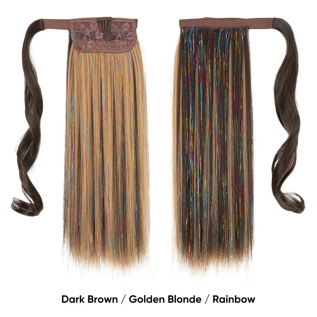 Synthetic Straight Clip in Ponytail Hair Tinsel Kit Strands Fake Hairpiece Wrap Around Sparkle Natural Hair Pigtail For Women - MONA HAIR 