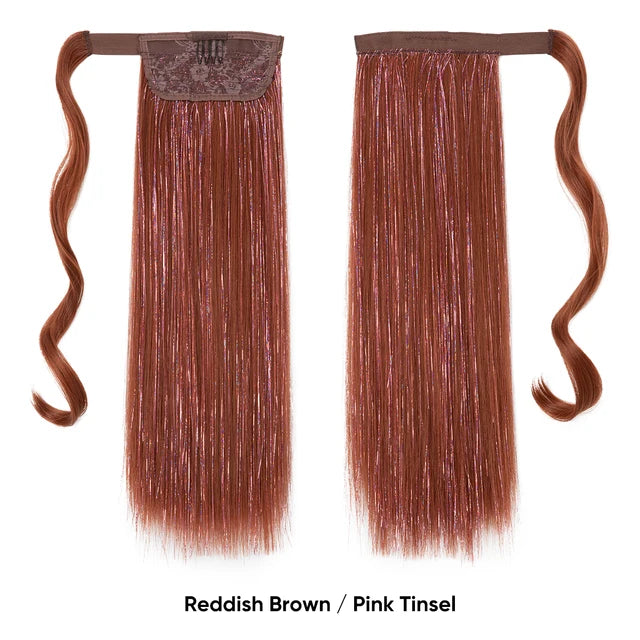 Synthetic Straight Clip in Ponytail Hair Tinsel Kit Strands Fake Hairpiece Wrap Around Sparkle Natural Hair Pigtail For Women - MONA HAIR 