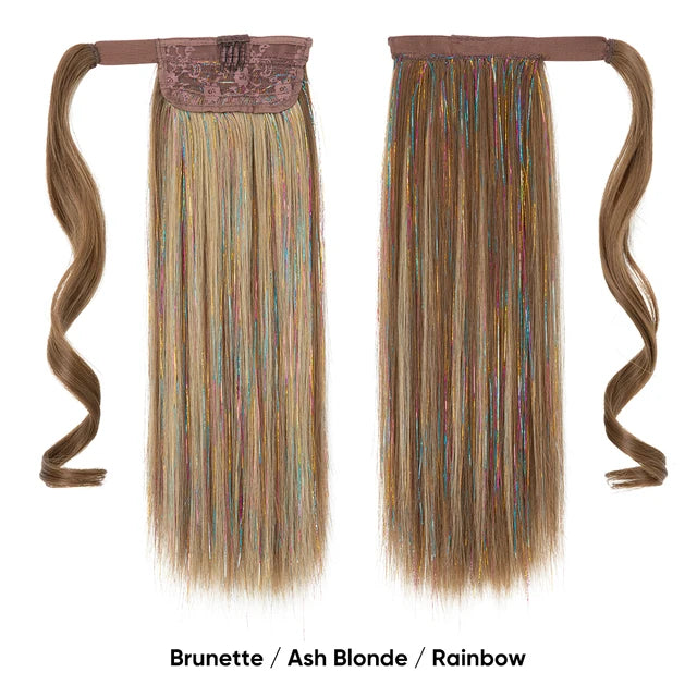 Synthetic Straight Clip in Ponytail Hair Tinsel Kit Strands Fake Hairpiece Wrap Around Sparkle Natural Hair Pigtail For Women - MONA HAIR 