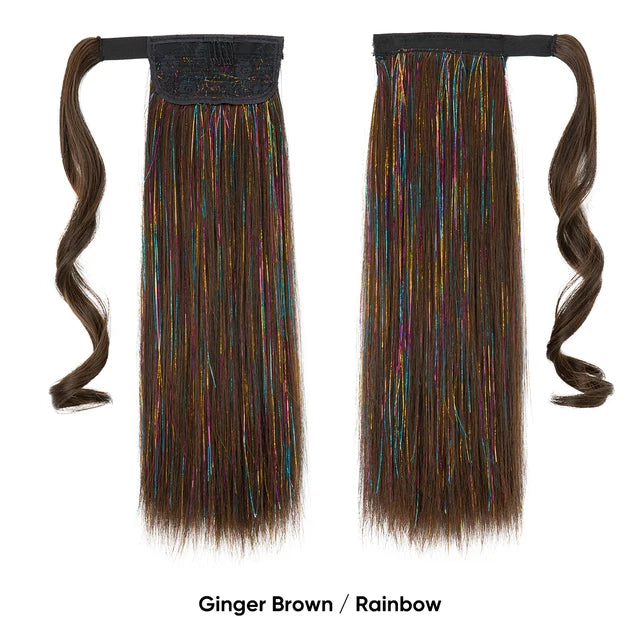 Synthetic Straight Clip in Ponytail Hair Tinsel Kit Strands Fake Hairpiece Wrap Around Sparkle Natural Hair Pigtail For Women - MONA HAIR 