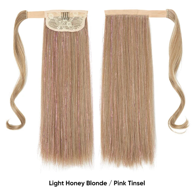 Synthetic Straight Clip in Ponytail Hair Tinsel Kit Strands Fake Hairpiece Wrap Around Sparkle Natural Hair Pigtail For Women - MONA HAIR 