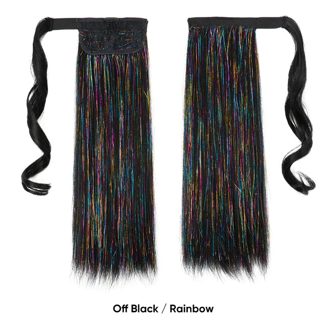 Synthetic Straight Clip in Ponytail Hair Tinsel Kit Strands Fake Hairpiece Wrap Around Sparkle Natural Hair Pigtail For Women - MONA HAIR 