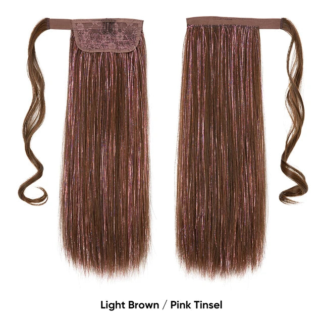 Synthetic Straight Clip in Ponytail Hair Tinsel Kit Strands Fake Hairpiece Wrap Around Sparkle Natural Hair Pigtail For Women - MONA HAIR 