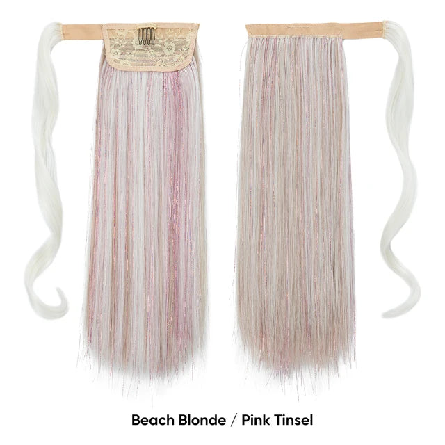 Synthetic Straight Clip in Ponytail Hair Tinsel Kit Strands Fake Hairpiece Wrap Around Sparkle Natural Hair Pigtail For Women - MONA HAIR 