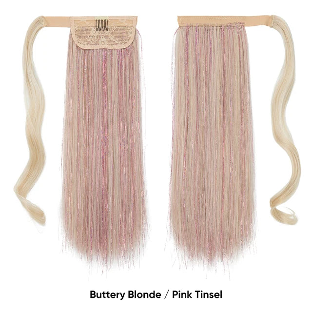 Synthetic Straight Clip in Ponytail Hair Tinsel Kit Strands Fake Hairpiece Wrap Around Sparkle Natural Hair Pigtail For Women - MONA HAIR 