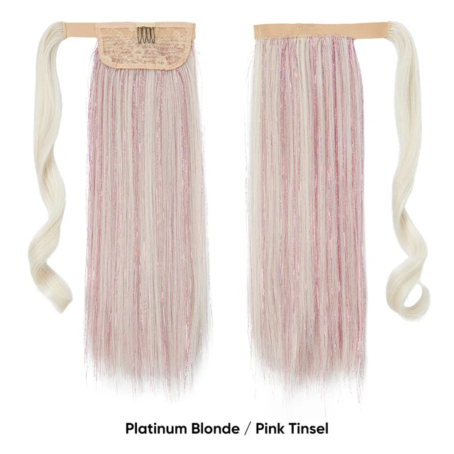 Synthetic Straight Clip in Ponytail Hair Tinsel Kit Strands Fake Hairpiece Wrap Around Sparkle Natural Hair Pigtail For Women - MONA HAIR 