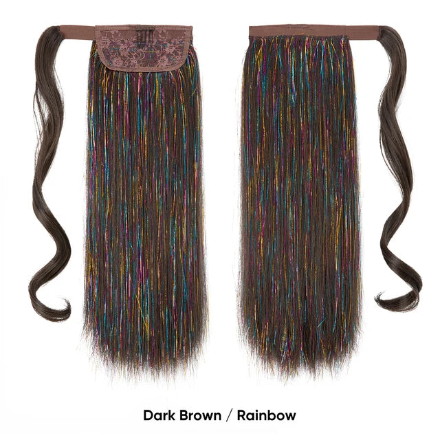Synthetic Straight Clip in Ponytail Hair Tinsel Kit Strands Fake Hairpiece Wrap Around Sparkle Natural Hair Pigtail For Women - MONA HAIR 