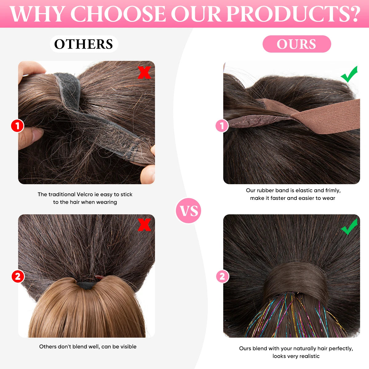 Synthetic Straight Clip in Ponytail Hair Tinsel Kit Strands Fake Hairpiece Wrap Around Sparkle Natural Hair Pigtail For Women - MONA HAIR 