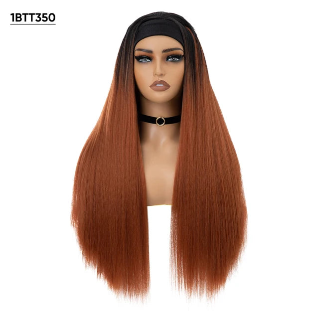 Synthetic Straight Headband Wigs Long Ombre Natural Brown Black Blonde Wig Grip Scarf Hair For Women - MONA HAIR 
