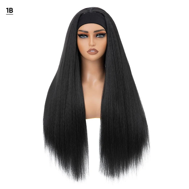Synthetic Straight Headband Wigs Long Ombre Natural Brown Black Blonde Wig Grip Scarf Hair For Women - MONA HAIR 