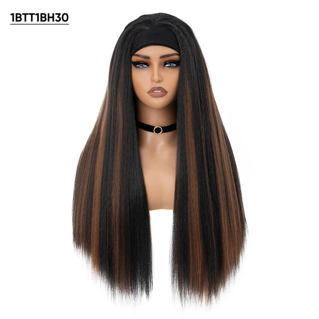 Synthetic Straight Headband Wigs Long Ombre Natural Brown Black Blonde Wig Grip Scarf Hair For Women - MONA HAIR 