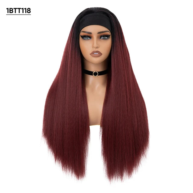 Synthetic Straight Headband Wigs Long Ombre Natural Brown Black Blonde Wig Grip Scarf Hair For Women - MONA HAIR 