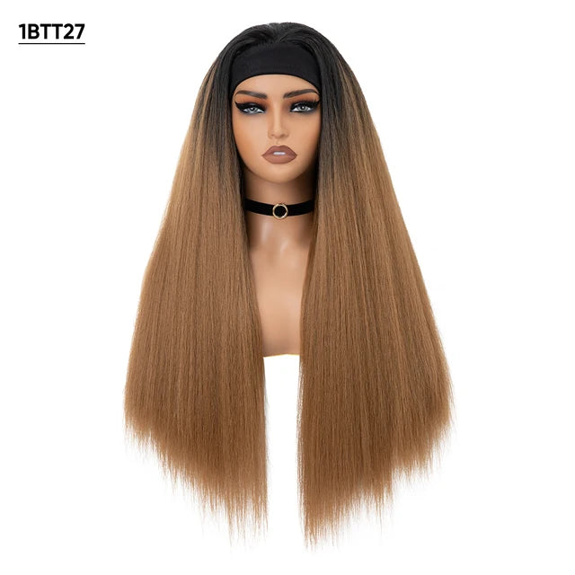 Synthetic Straight Headband Wigs Long Ombre Natural Brown Black Blonde Wig Grip Scarf Hair For Women - MONA HAIR 