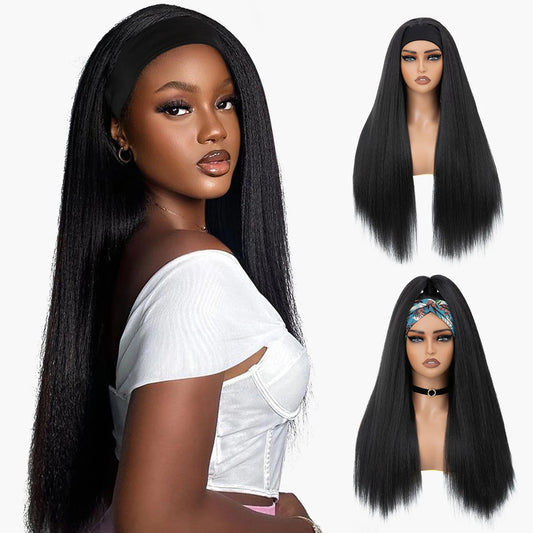 Synthetic Straight Headband Wigs Long Ombre Natural Brown Black Blonde Wig Grip Scarf Hair For Women - MONA HAIR 