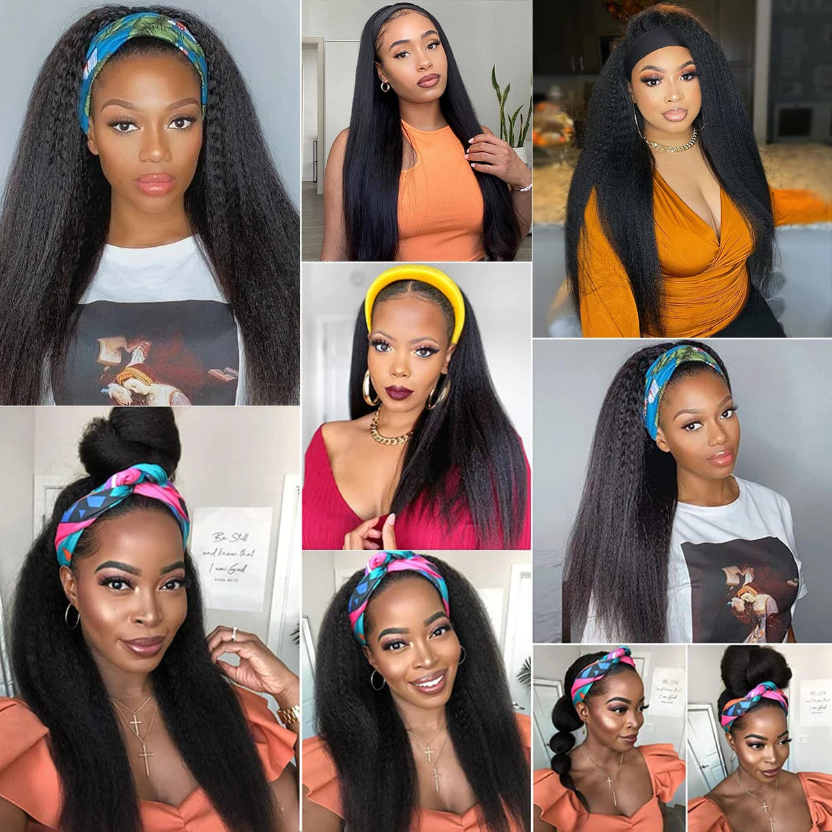 Synthetic Straight Headband Wigs Long Ombre Natural Brown Black Blonde Wig Grip Scarf Hair For Women - MONA HAIR 