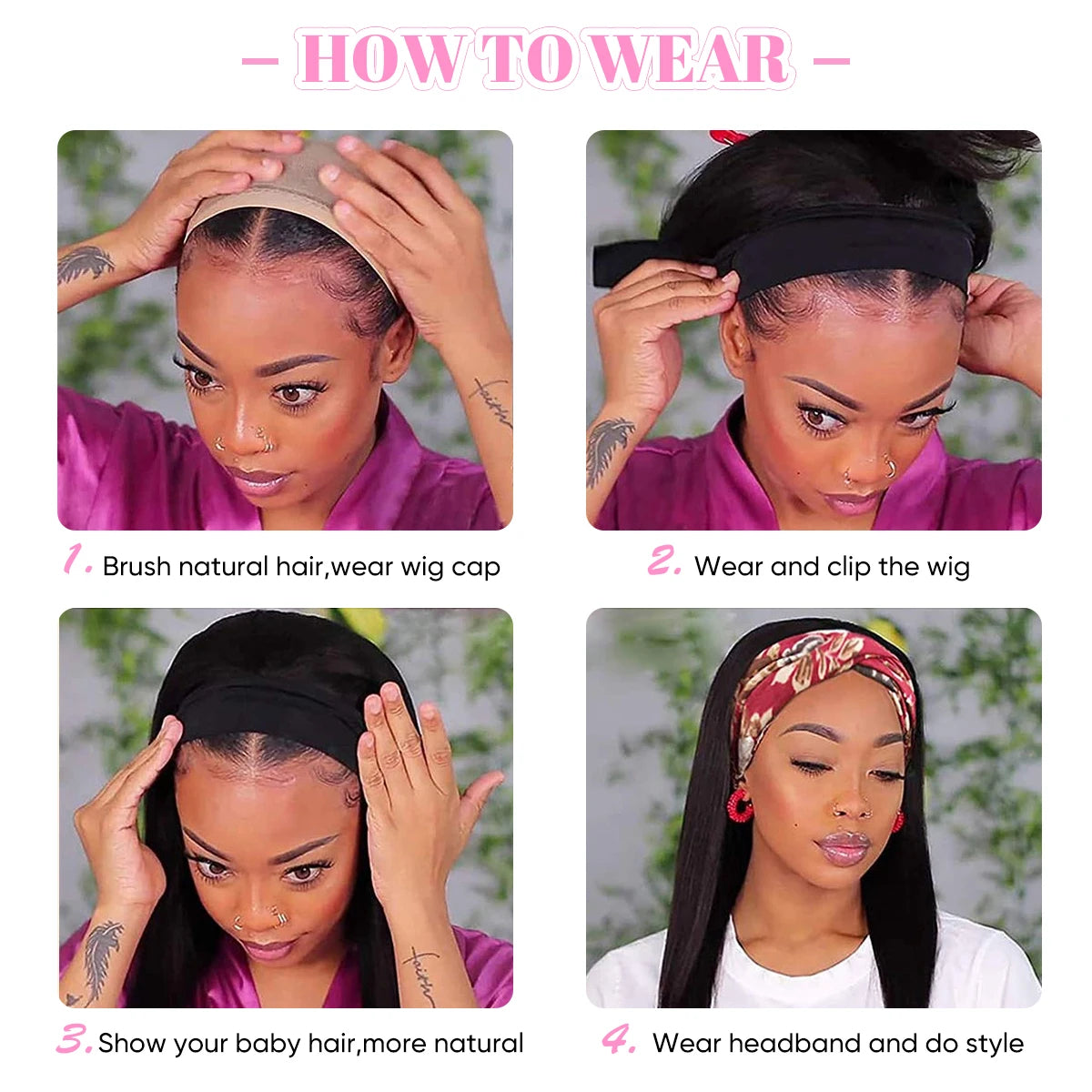 Synthetic Straight Headband Wigs Long Ombre Natural Brown Black Blonde Wig Grip Scarf Hair For Women - MONA HAIR 