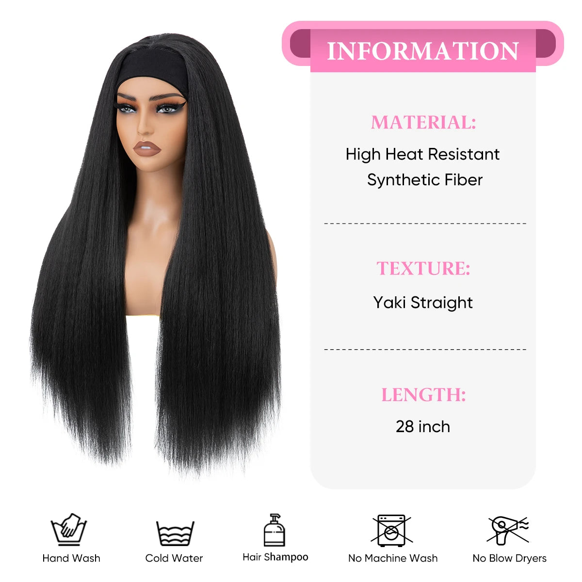 Synthetic Straight Headband Wigs Long Ombre Natural Brown Black Blonde Wig Grip Scarf Hair For Women - MONA HAIR 