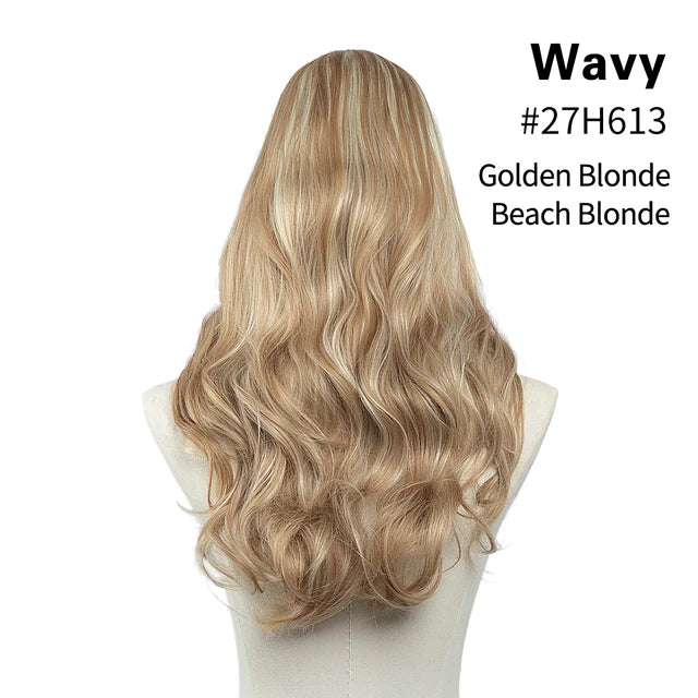 MONA PREMIUM QUALITY HAIR Wavy U Part Wigs for Women  Clip in Hair Extension Invisible Half False Wig Long Blonde Black Natural Hairpieces - MONA HAIR 