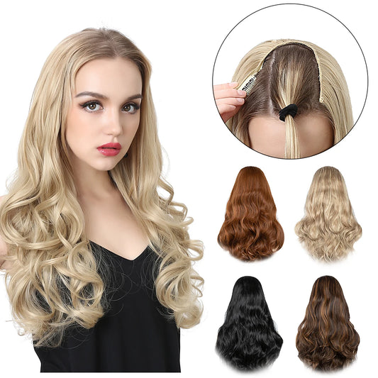 MONA PREMIUM QUALITY HAIR Wavy U Part Wigs for Women  Clip in Hair Extension Invisible Half False Wig Long Blonde Black Natural Hairpieces - MONA HAIR 